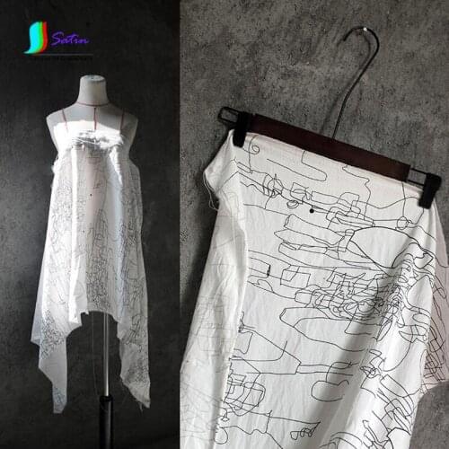 Northern Europe INS Style Irregular Printed White Black Line Dress Clothes Skirt Decorate Sew Curtain INS Cloth Fabric A0216L