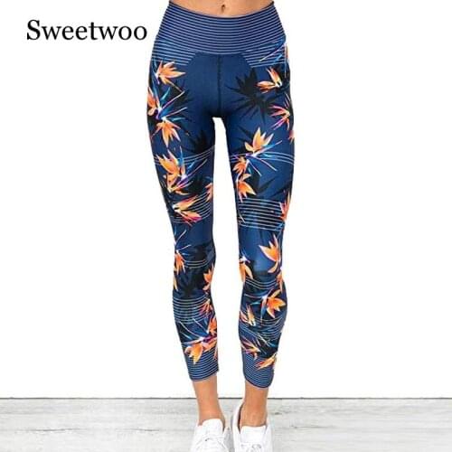 SWEETWOO 2019 Maple Leaf Print Yoga Pants Leggings Sport Women Fitness Gym Mujer High Waist Jegging Workout Push Up Trouser