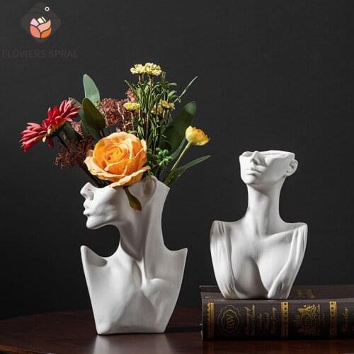 Nordic Ceramic Vase Human Face Statue Desktop Art Creative Decoration Sculpture Office Living Room Modern Home Decoration Gift