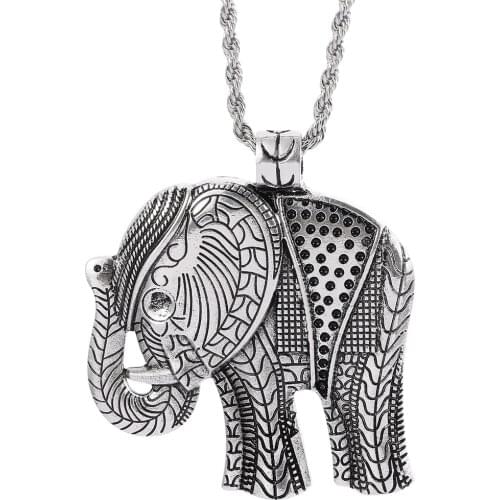 Ancient Tibetan Silver Plated Elephant Pendants Necklaces Mascot Elephant Charm Chain Necklace Ethnic Jewelry Women Men Gift