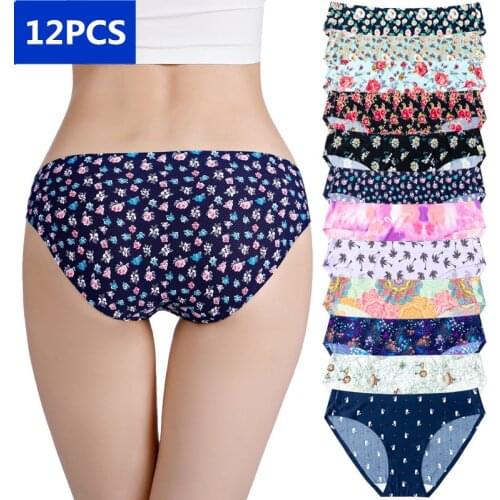 12PCS/ LOT Seamless Thong Womens Panties Sexy Underwear Soft Stretch Low-Waist Briefs Cute Flowers Female Lingerie Large size