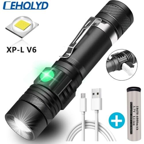 CEHOLYD Ultra Bright LED Flashlight With T6 L2 V6 lamp Waterproof Torch Zoomable 4 lighting modes Multi-function USB charging