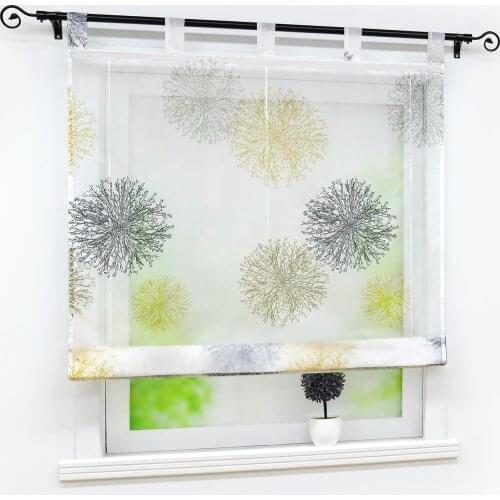 Roman Shade Tap Top Flower Printed Window Curtain Sheer Balcony Window Voile Drapery Valance for Kitchen Home Decoration