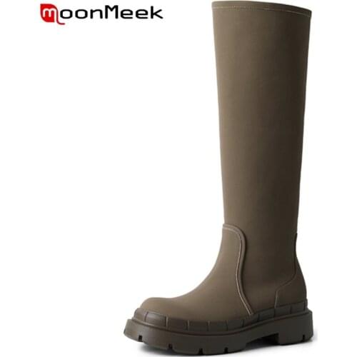 MoonMeek 2022 Modern Boots Platform Slip On Knee High Boots High Quality Hand Made Women Winter Shoes Fashion Genuine Leather