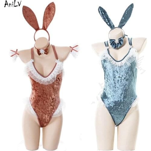 AniLV Ice Velvet Bunny Girl Bodysuit Swimsuit Costume Back Cross Straps Swimwear Uniform Set Lingerie Pool Party Cosplay