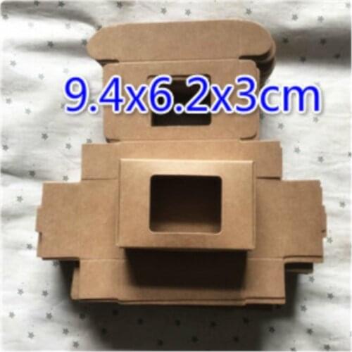 100pcs/lot 9.4x6.2x3cm Brown Kraft Paper Box Party Gift Packing With Hollow Window Handmade Soap Wedding Favor Free Shipping