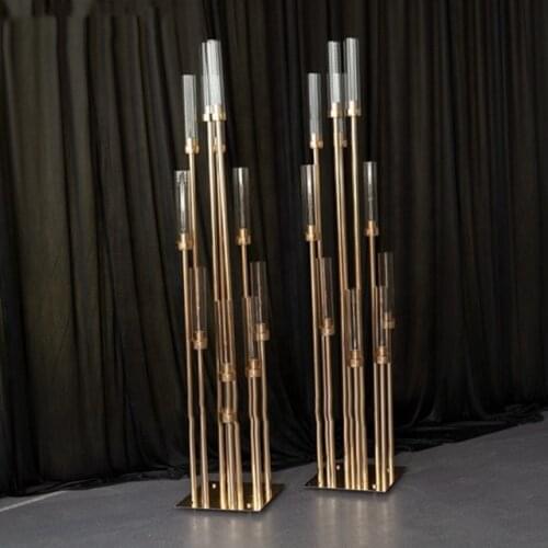 12pcs)Event Road Lead Wedding Decoration Flower Stand Centerpiece Metal Gold Table Centerpiece Wedding qq259