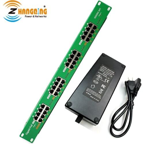 WT-AT-16-56v120w 16 Port PoE Injector Active Gigabit PoE Panel With 56 Volt 120 Watt power Supply for 802.3af/at devices
