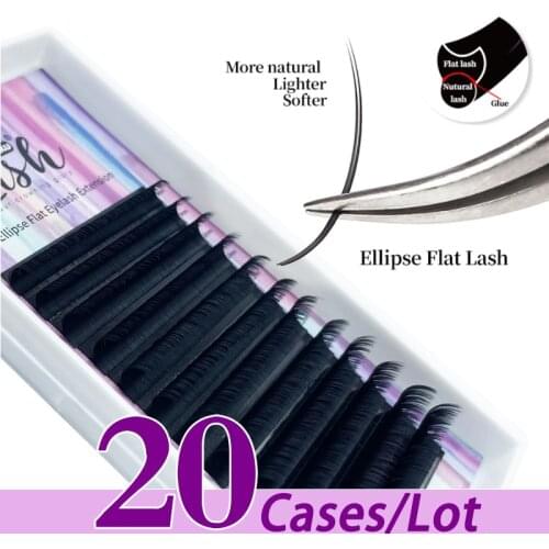 20case/lot Factory wholesale faux mink silk flat eyelash bright light individual matte flat lashes ellipse eyelash extensions