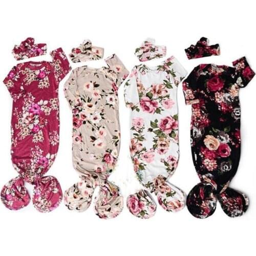 2018 Newborn Baby Girl Floral Sleeping Bag Sleep Sack Wrap Swaddle Headband Flower Long Sleeve Autumn New Casual Hot Sale 0-6M