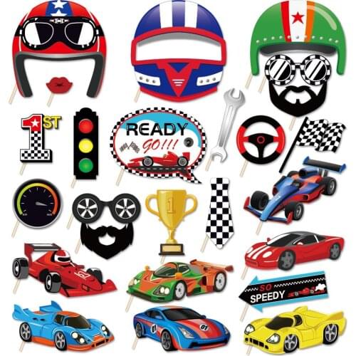 25pcs Baby Shower Cool Men Racing Car Photobooth Props Kids Happy Birthday Party Decorations DIY Boys Racer Photobooth Props