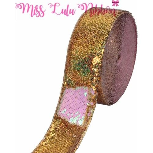 3"75mm Double Color Reversible Sequin Ribbon Rainbow Pink Hologram Gold DIY Party Gift Bowknots Solid in Stock 25yards/roll