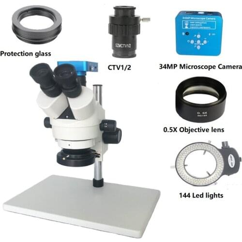 34MP HDMI digital Camera 3.5X-45X Simul-Focal Trinocular Stereo Microscope 0.5X objective lens microscopio for Phone PCB Repair