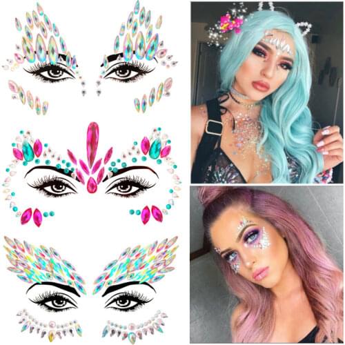 3D Shiny Crystal Face Sticker Tattoo Bar Music Festival Rhinestone Tattoo Sticker Carnival Party Face Decoration Face Jewels