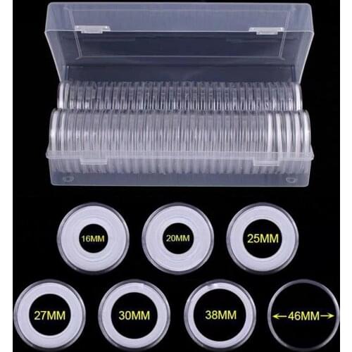 40Coin Capsules (46mm) With 40Foam Gasket And 1 Plastic Storage Box For Coin Collection For 16 20 25 27 30 38 46mm Coins #CW