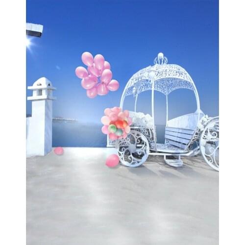 5x7ft Sea Pink Balloon White Princess Carriage Photography Backdrops Photo Props Studio Background