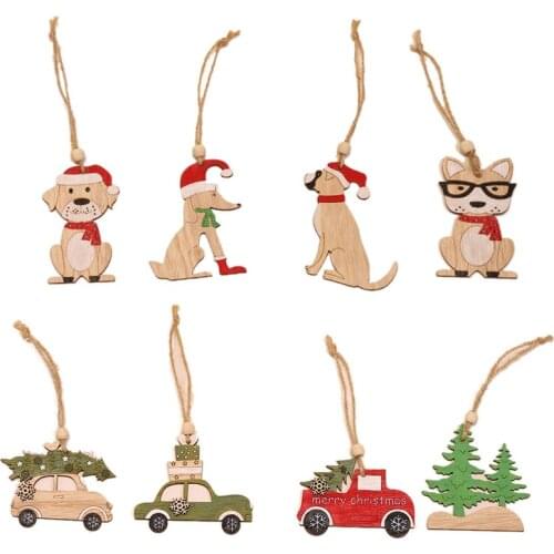 8Pcs Christmas Decorations Wooden Painted Colorful Car Christmas Tree Ornaments Pendant Decor for Home Kids Toys Gift