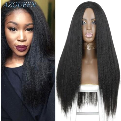 AZQUEEN 30Inch Yaki Straight Hair Long Synthetic Wigs For Black Women Afro Hair Wig Heat Resistant Fiber African Wig