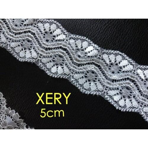 Free shipping 5cm Fashion Elastic flower White Lace Trim,Soft and Tender Touch Feeling,XERY1376u