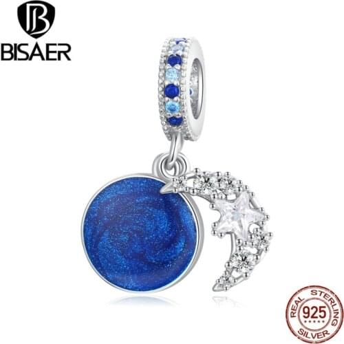 BISAER Romantic Night Sky Charms 925 Sterling Silver Animal Beads Fit DIY Bracelet Necklace For Women Lovely Jewelry EFC331