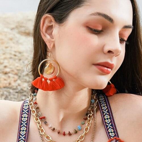 Bohemian Women Tassel Shell Circle Dangle Hook Earrings Statement Jewelry Gift boucle d’oreille 2020 великий из бродячих