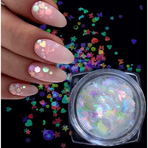 RIKONKA Chameleon AB Shiny Nail Art Glitter Sequins Mix Star Round Heart Flakes Mermaid Mirror Irregular Paillette