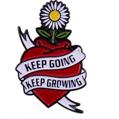 Daisy Flower Keep Growing Out of a Heart Enamel Brooch Pins Badge Lapel Pin Brooches Collar Jeans Fashion Jewelry Accessories