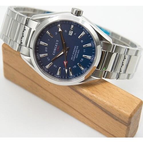 CORGEUT 2021 41mm New Mechanical Automatic Mens Watch Blue Dial GMT Sapphire Crystal Luminous Mark 316L Stainless Steel Watch