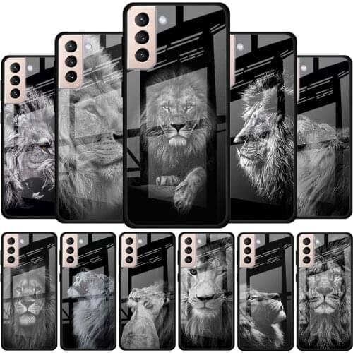 Cool Lions Animal Tempered Glass Case For Samsung Galaxy S21 S20 FE S20 Ultra S10e S10 Lite S9 S8 Plus 5G Shell Cover Coque
