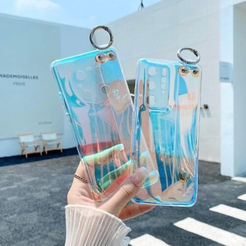 Purple Color Phone Case For Xiaomi Redmi Note 10 10T 9 10S 9S 9T 8 7 9C Pro Max Fashion Laser Clear Wristband Back Cover