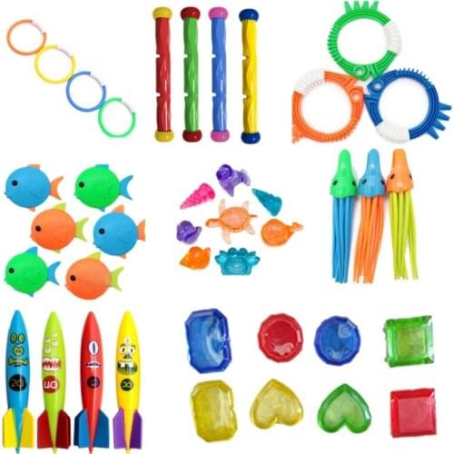 40Pcs Swimming Pool Toys for Kids Diving Rings Sticks Shark Underwater Sinking Glow Gem Treasures Games Dive Toys