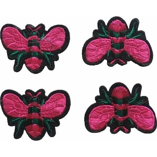 DZ 10Pcs/lotNew Arrival Pink Bee Embroidered Patches Ironon Bug Appliques Patch DIY Garmewnt Accessories Backpack Cloth Patches
