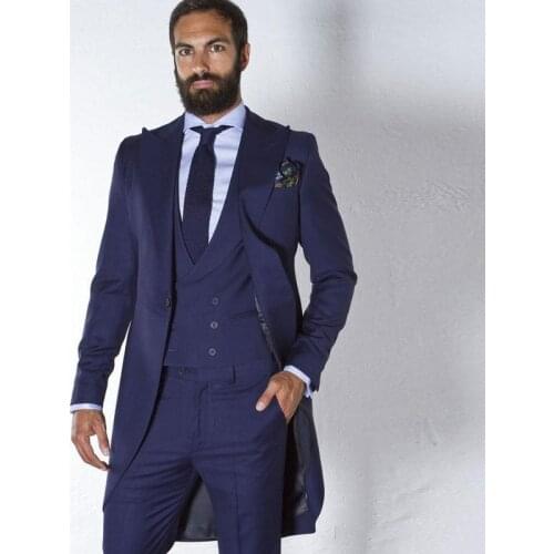 Tailcoat Men Suits for Wedding Suits Morning Party Long Groom Tuxedos 3Piece Coat Pants Best Man Blazer Peaked Lapel Costume Hom
