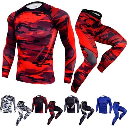 Camo Thermal Underwear Men Quick Drying Training Sport Suits Shirt Running Fitness Jersey Set Gym Clothing Sportswear Tracksuit