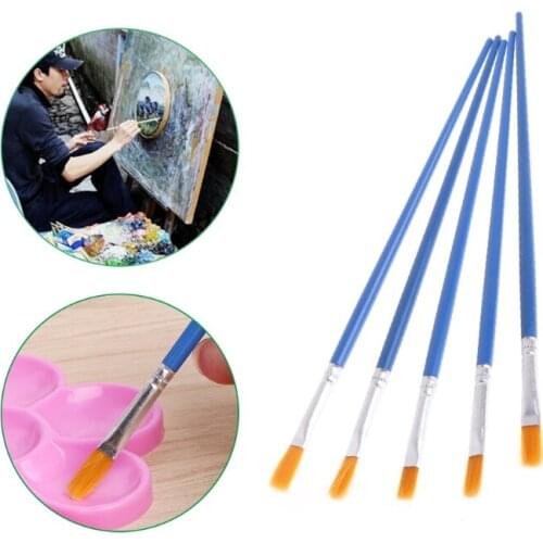 5Pcs Artist Nylon Hair Brush Flat Pointed Head Paint Gouache Set Oil Painting