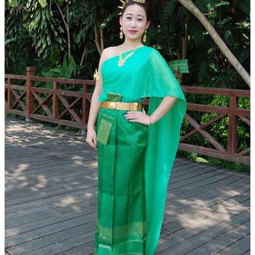 YunNan water splashing Festival Costume sleeveless Outfit Thailands traditional style green Dai womens clothing greeting dress