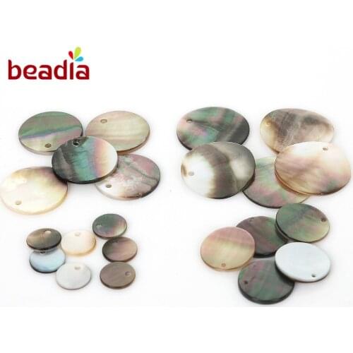 Natural 6pcs Black Round Shell Stone 10/16/20/23mm Beads Pendants Charms For DIY Jewelry Earring Necklace Making Findings