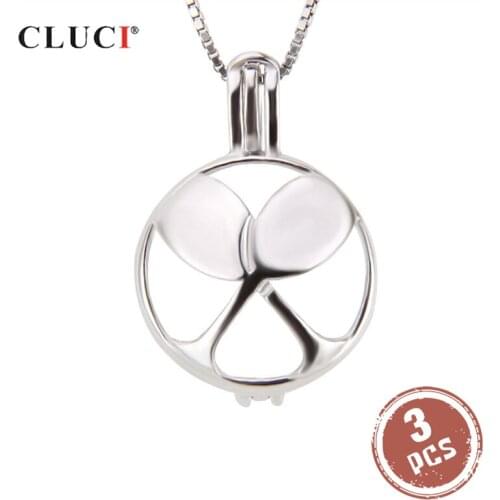 CLUCI 3pcs Silver 925 Pendant for Necklace Jewelry Making Women Tennis Sport Shaped Pearl Locket Pendant Jewelry SC220SB