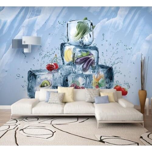 Summer ICE CUBE Fruits Vegetable 3d Wallpaper Mural 3d Wall Photo Mural for Living Room Sofa Background 3d Wall Mural Wall paper