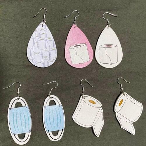 Mask Toilet Paper Earrings Drop Shaped Leather Earrings for Women Designer Funny Cute Earring Accessories Aretes De Mujer 2020