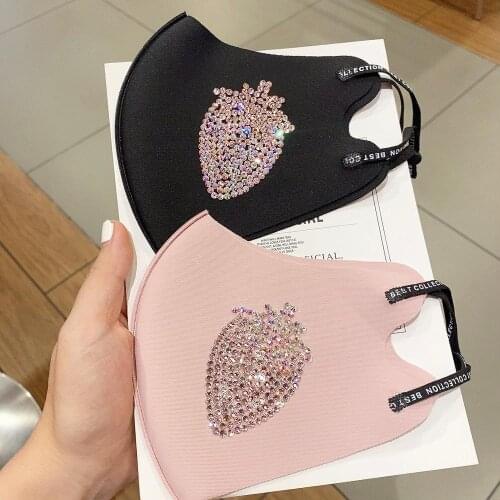 Fashion women face Diamond Cute Strawberry Crystal Jewelry Glowing Mask Nightclub Costume Decoration
