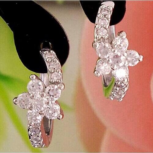 Fashion silver color Shiny Cubic Zirconia Crystal Beads Flower Stud Earrings For Women Wedding Bijoux Brincos Ed232
