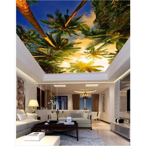 Ceiling Custom 3d mural wallpaper European style Beach Landscape living room Restaurant ceiling wall painting mural panel