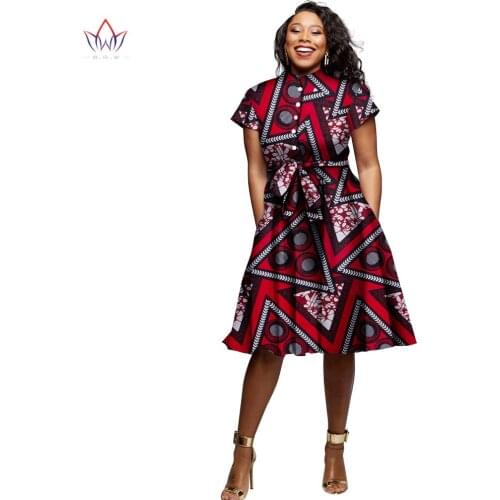 New Bazin Riche African Mandarin Collar Dresses for Women Dashiki Print Button Dresses Vestidos Women African Clothing WY6071