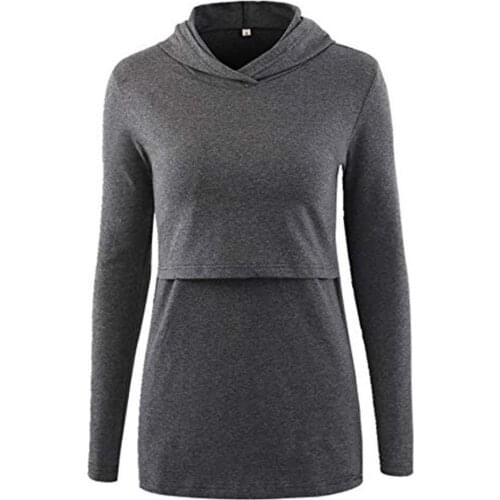 Autumn and winter hoodie shirt breastfeeding 2018 new solid color stitching pregnant women casual slim fashion sweater
