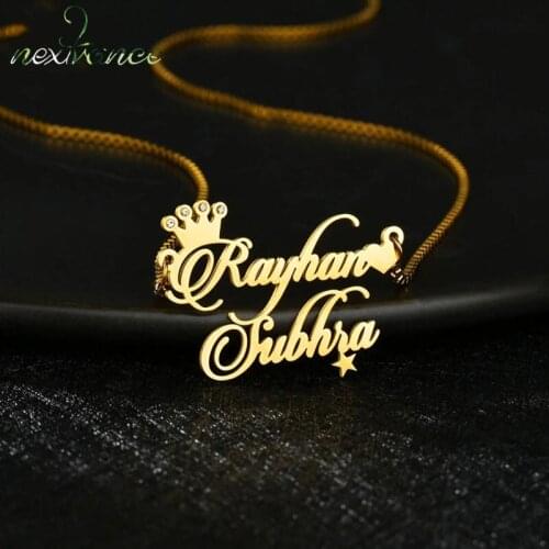 Nextvance Custom Name Stainless Steel Necklace Crown Stone Letter Gold Choker Box Chain Pendant Necklaces For Woman Jewelry Gift
