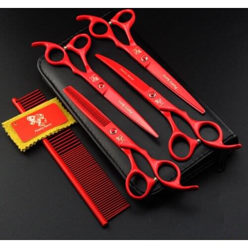 New Professional 7 Inch Pet Scissors for Dog Grooming Dog Shears Hair Cutting Thinning Curved Scissors with Pet Comb 5pcs/lot