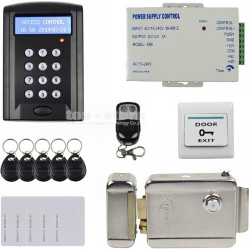 DIYSECUR Remote Control Electric Lock LCD 125KHz RFID Reader Password Keypad Access Control Door Lock System Kit Security System