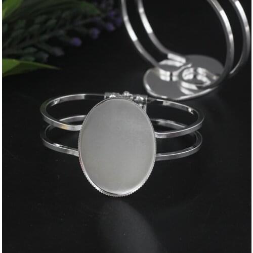 REGELIN Silver Plated 30x40mm Cuff Bracelet Settings Oval Blank Base Trays Bezel Cabochon Cameo DIY Fashion Bracelet Handmade