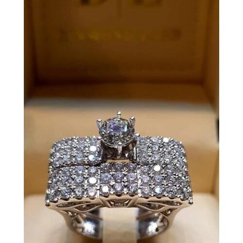 Luxury Crystal Female Zircon Wedding Ring Set Fashion Silver Color Bridal Sets Jewelry Engagement Rings For Woman gift